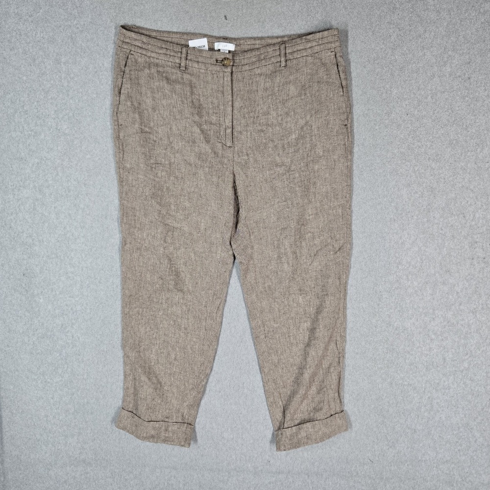 J. Jill Women Pants 14 Beige Cotton Linen Geometric Dress Pants 24" Inseam